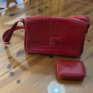 Red Alligator print purse and red wallet